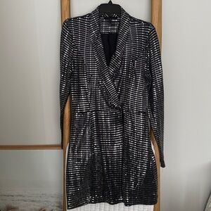 Perfect NYE dress!! Black/Silver Sequin Blazer Dress with slip